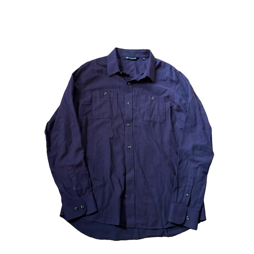 Travis Mathew Button Up Mens Size Large Long Sleeve Purple Pockets All Cotton